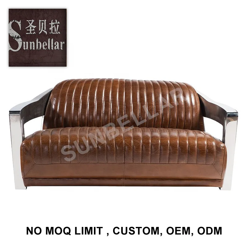 aviation furniture UK hotel sofa set designs with price vintage distressed leather sofa stainless steel arm leather club sofa