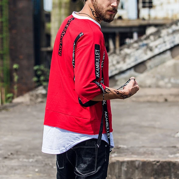
2020 New Design Wholesale Fashion High Street Men T shirt with long Ribbons 