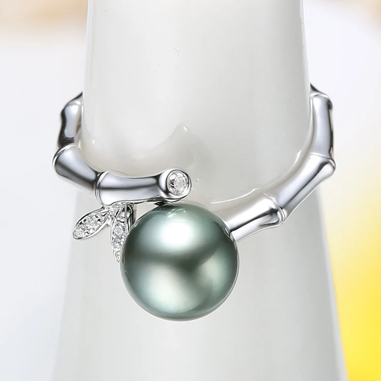 
Latest original design 18k white gold diamond tahitian pearl ring jewelry 