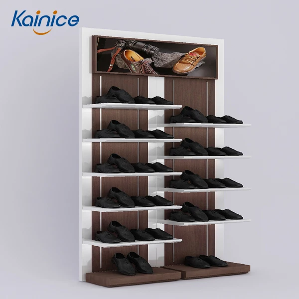 Kainan Wooden Single Side Designer Shoes Display Rack Commercia Sales Painting Shoe Store Display Racks Slipper Display Stand