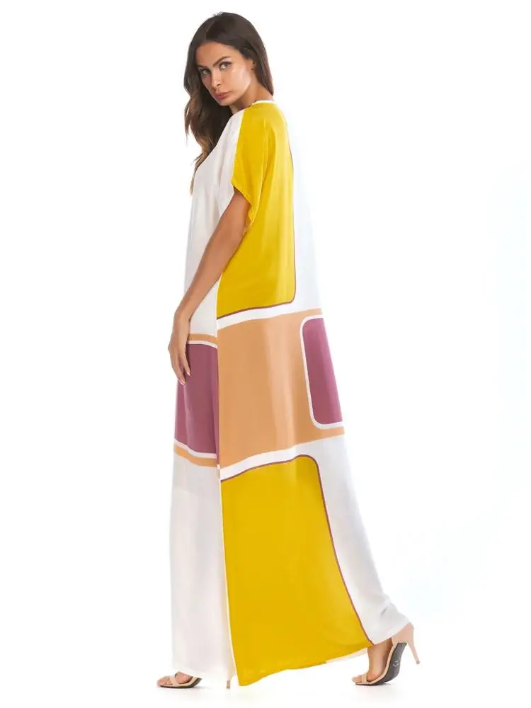 A3409 Summer Women Loose Bat Sleeve Dress Muslim Kaftan Abaya Vintage Islamic Maxi Robe