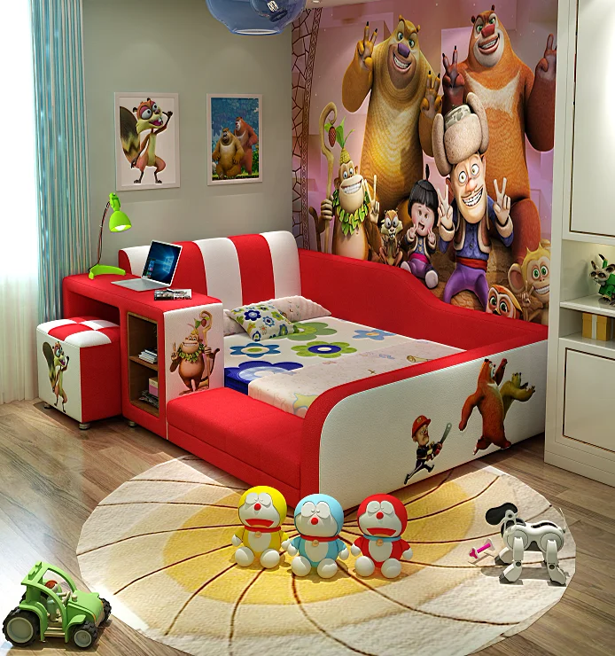 
leather bed kids cartoon bed with desk and chair Y49 