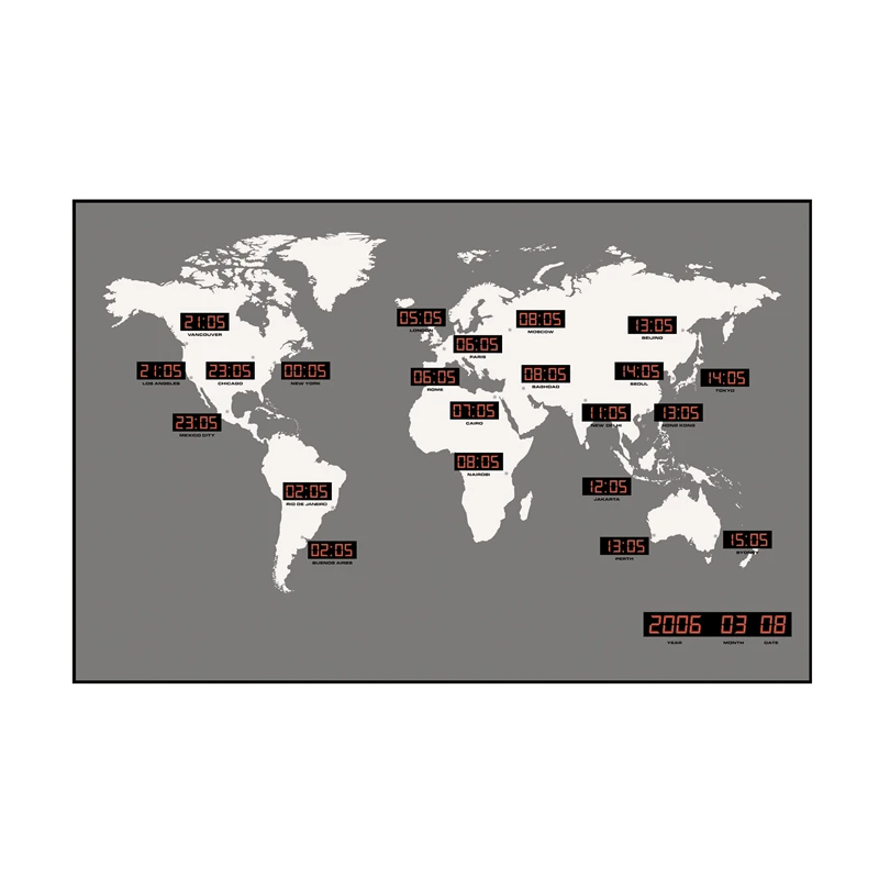 22 time zone led digital world map wall clock