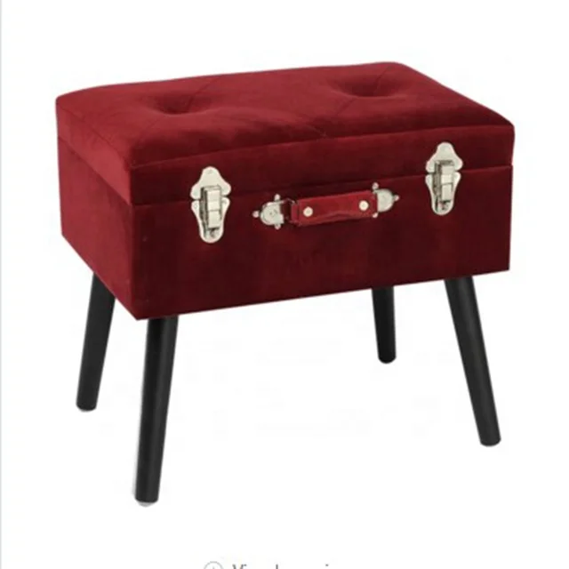 
Pink Velvet Foot Stool Trunk Organizer Ottoman suitcase Storage Stool ottoman 