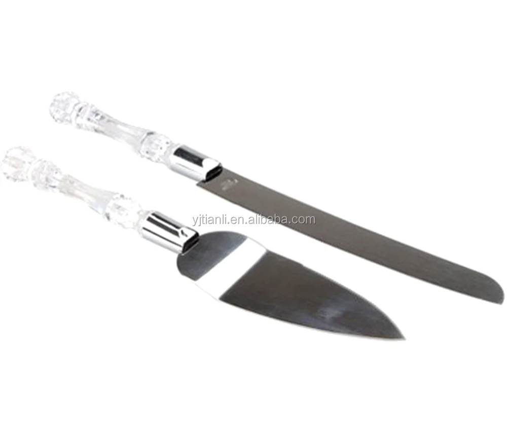 hot sell high quality wedding cake knife and server set with clear handle