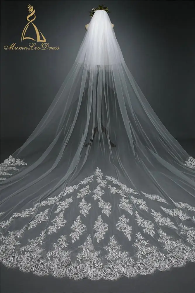 
Tulle Applique Hemmed Long Lace Wedding Veil 2019 3M 4M 5M 