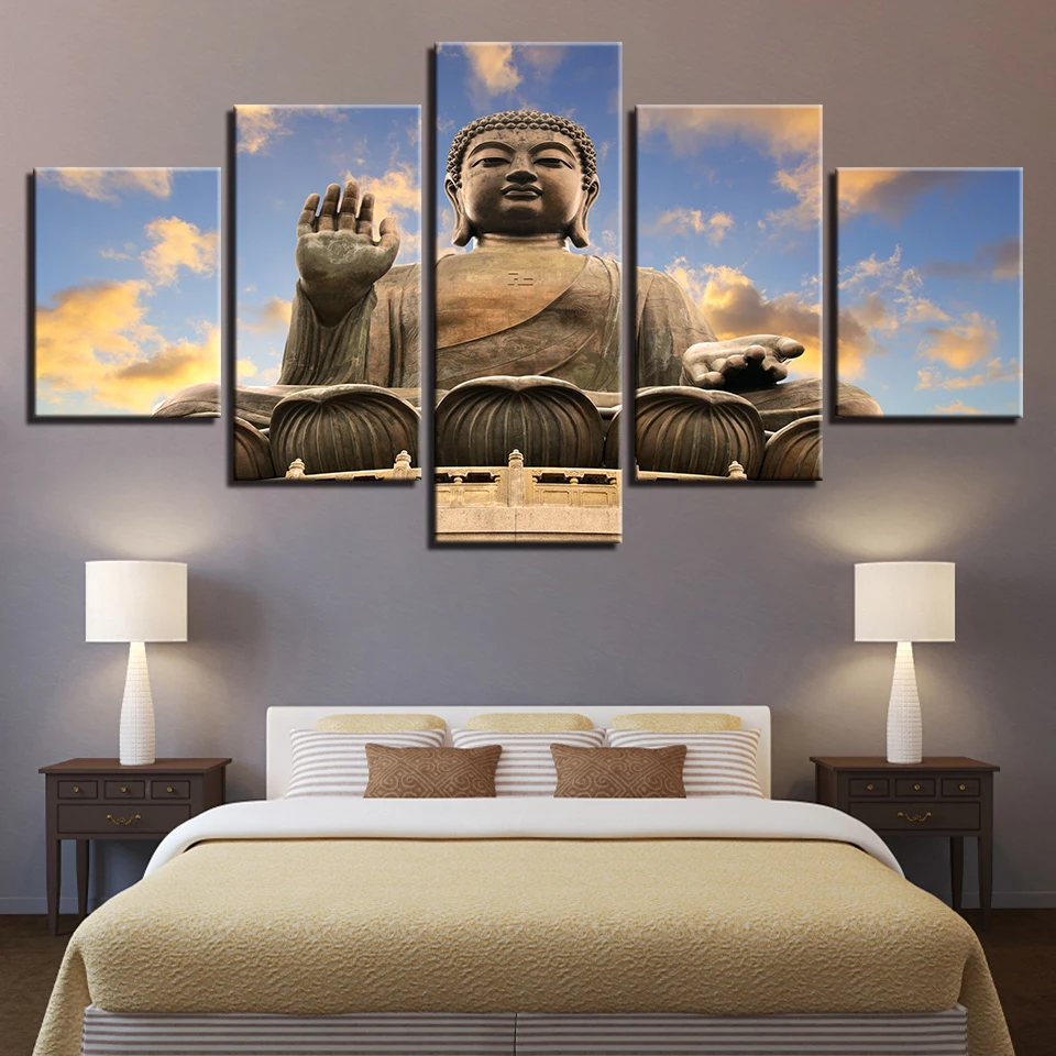
Hot sell amazon Customized Modern 5 Panel canvas wall art buddha 