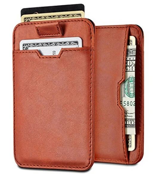 Тонкий кожаный логотип тиснение человека кошелек минимализма Bitcoin монета держатель карты бумажник