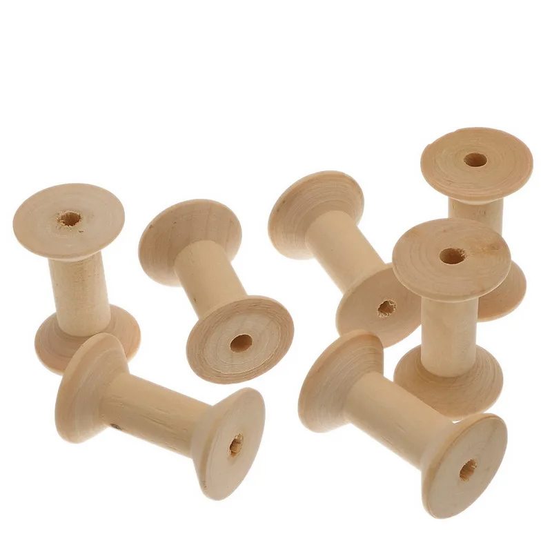 Empty Wooden Bobbin Spools for Thread Wire Natural Color Needlework Sewing Accessory