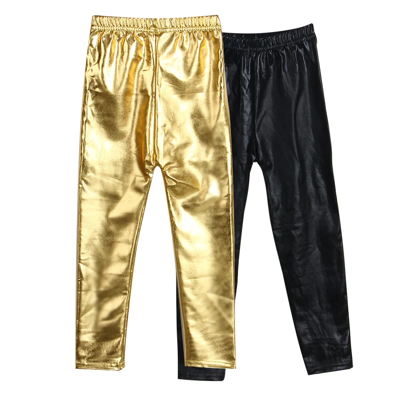 
skinny Gold Black Red kid leather pants girls leggings 2019 