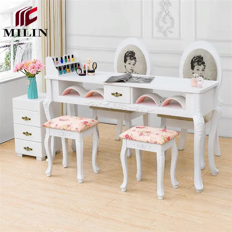 
Glass top drawers manicure salon nail table with trolley and chair 