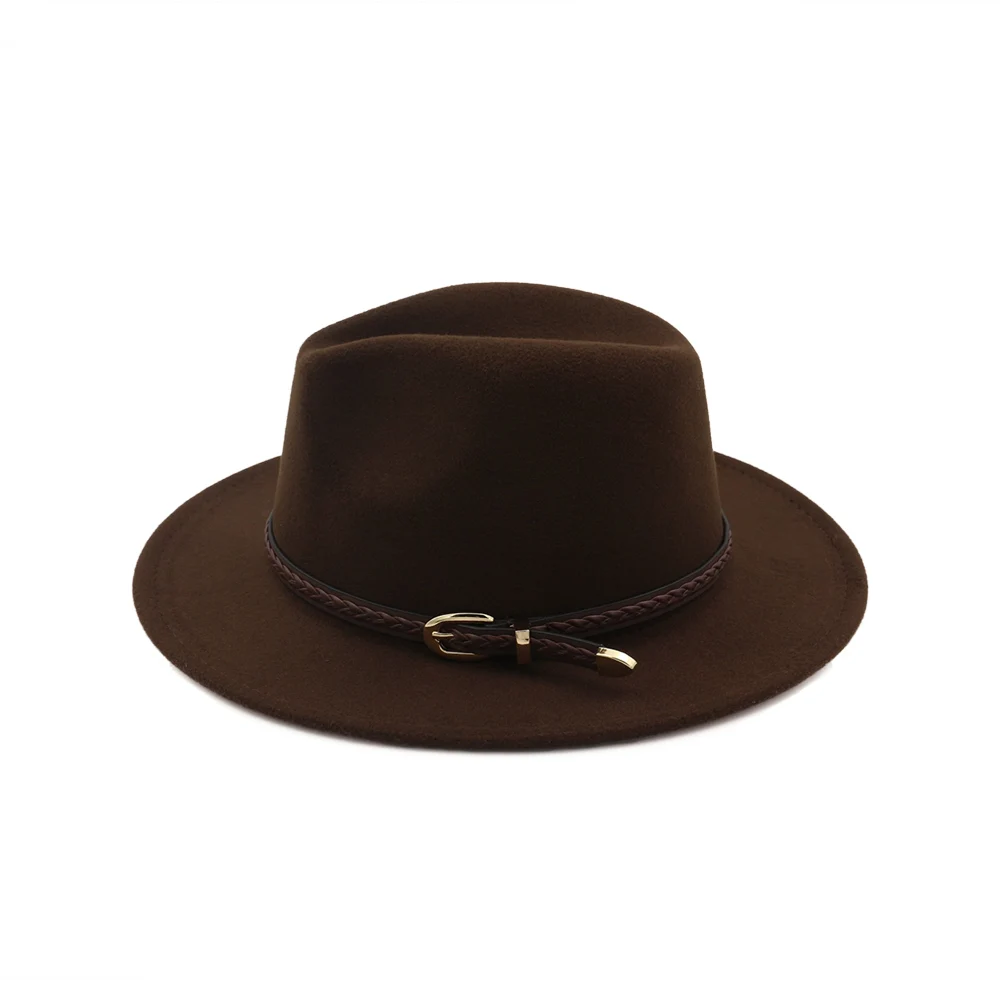 
Cheap Wholesale Braid Shape Leather Decor Cotton Felt Fedora Hat Jazz Hat 