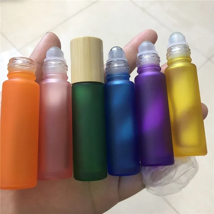 nice Frosted rainbow navy blue amber red orange Blush pink glass roller Bottle with gemstone roll on cap