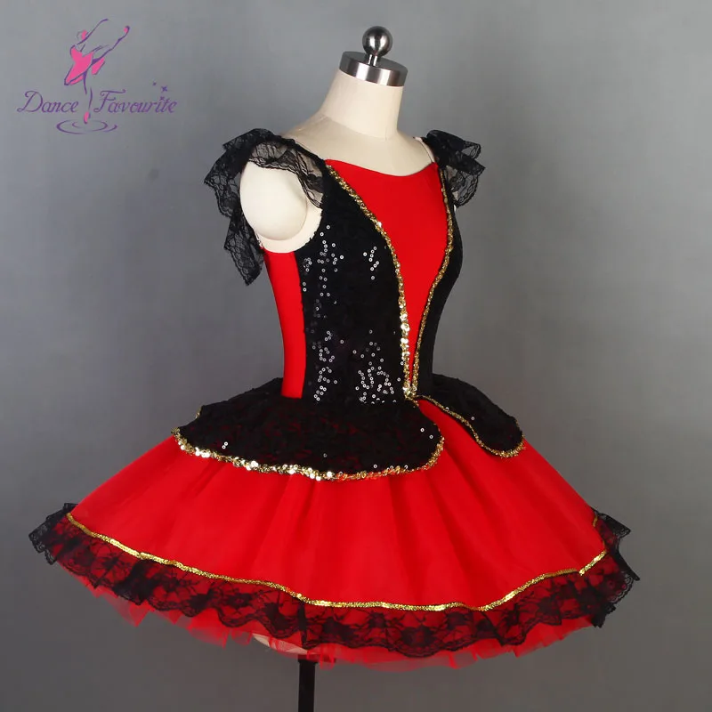 Red and black Spanish dress for adult girls ballet dancing tutu costume performance wear 19069