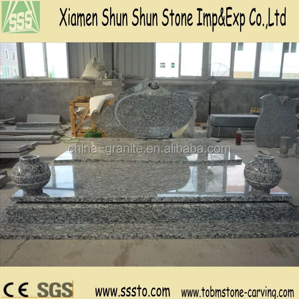 high polished sea weave white granite monument