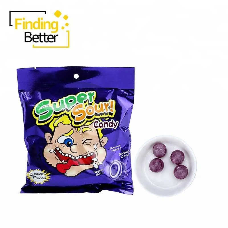 
Hot Sale Blackcurrant Flavor Center Filled Fizzy Sour Hard Candy Real Fruit Candy 