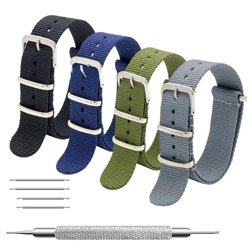 
Nato Watch Straps 16mm 18mm 20mm 22mm 24mm Premium Ballistic Nylon Watch Bands Zulu Style with Stainless Steel Buckle 