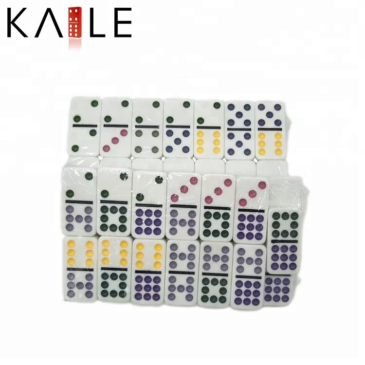 Wholesale Custom Double 9 Plastic Dominoes with Tin Box 55pcs White Domino Colored Dot Paint for Table Games