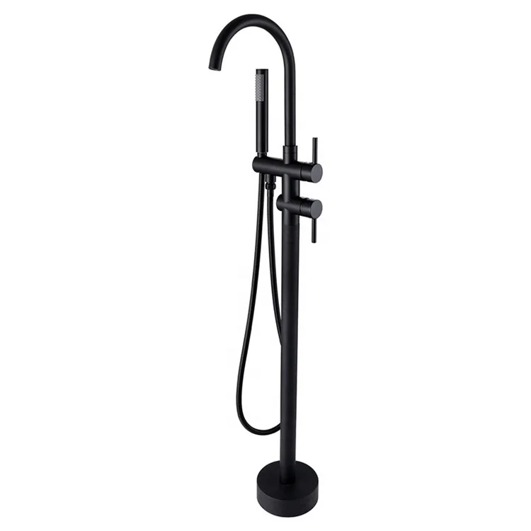 Freestanding Bath Faucet Spout Shower Floor Mount Shower set Mixer Valve 2 Function Matte Black Bathtub Mixer Faucet