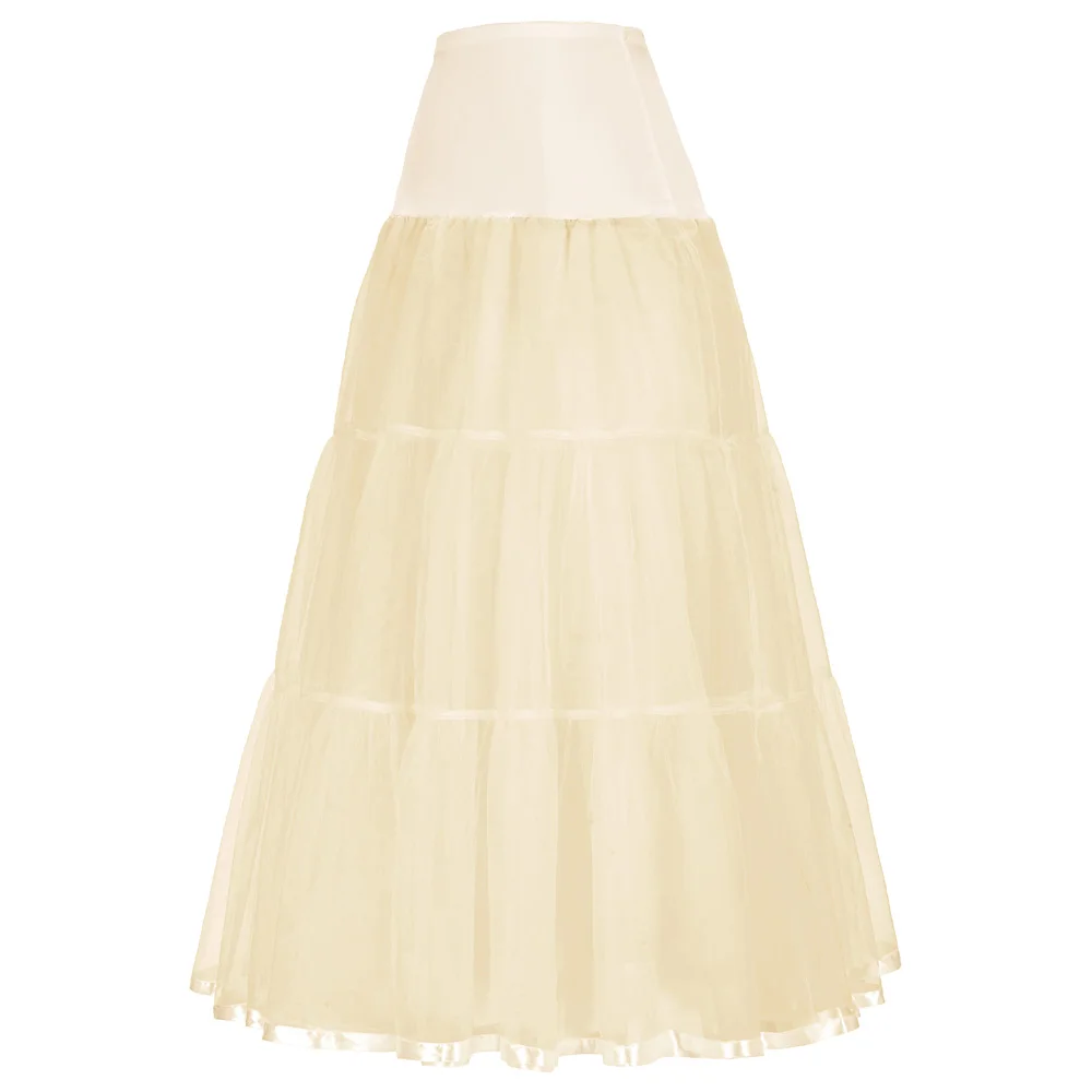 Grace Karin Women Retro Vintage 50s Beige Long Crinoline Petticoat Underskirt CL010421-7