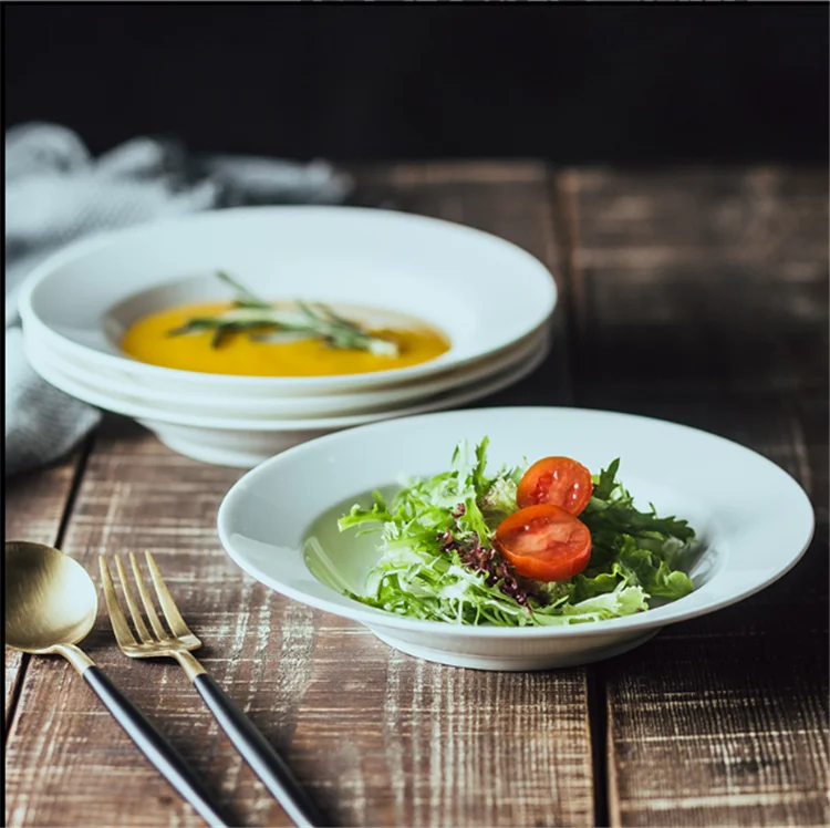 Ceramic manufacturers wholesale hot selling high quality tableware white porcelain round soup plate large ceramic deep plate