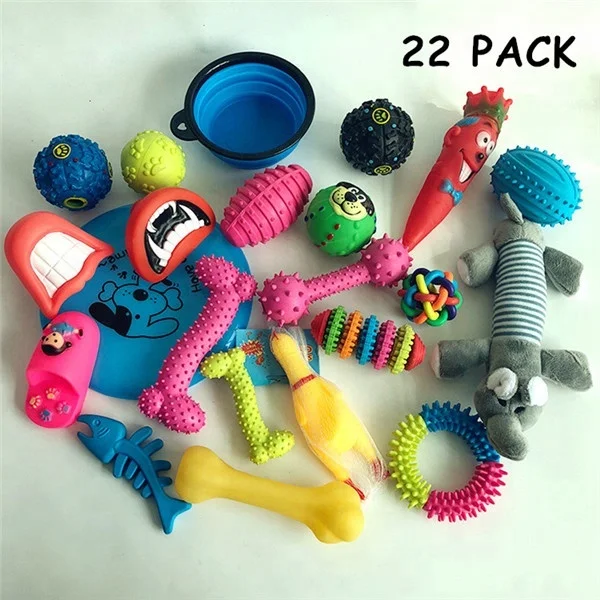 Squeeze Squeaky Soft Vinyl Pet Puppy 6 PACK Dog Chew Toy Gift Set Free Assorted Interactive Teething Clean Rope Rubber Pet Toy