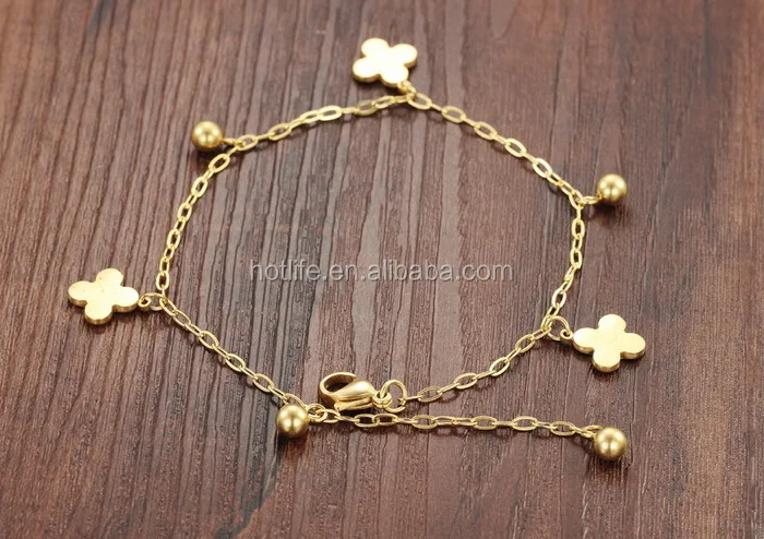18K gold plated jewelry four leaf clover charms foot gold anklets for women