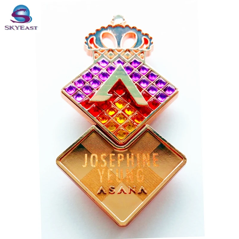 Crown Laser Name Crystal Rhinestone Rose Gold 3D Logo Metal Magnet Badges