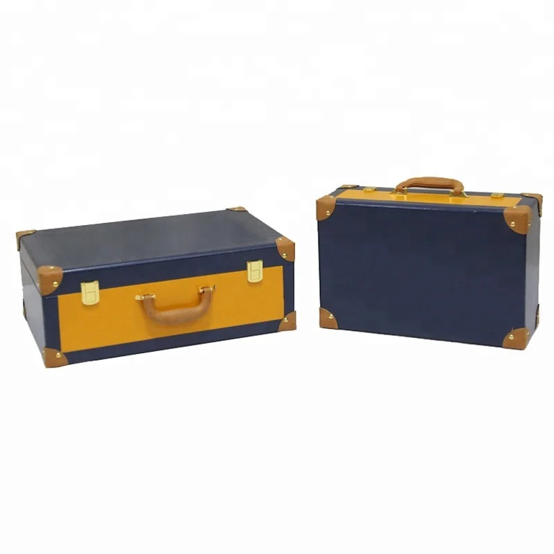 Cheap antique decorative PU/leathe set of 2 storage wood suitcase