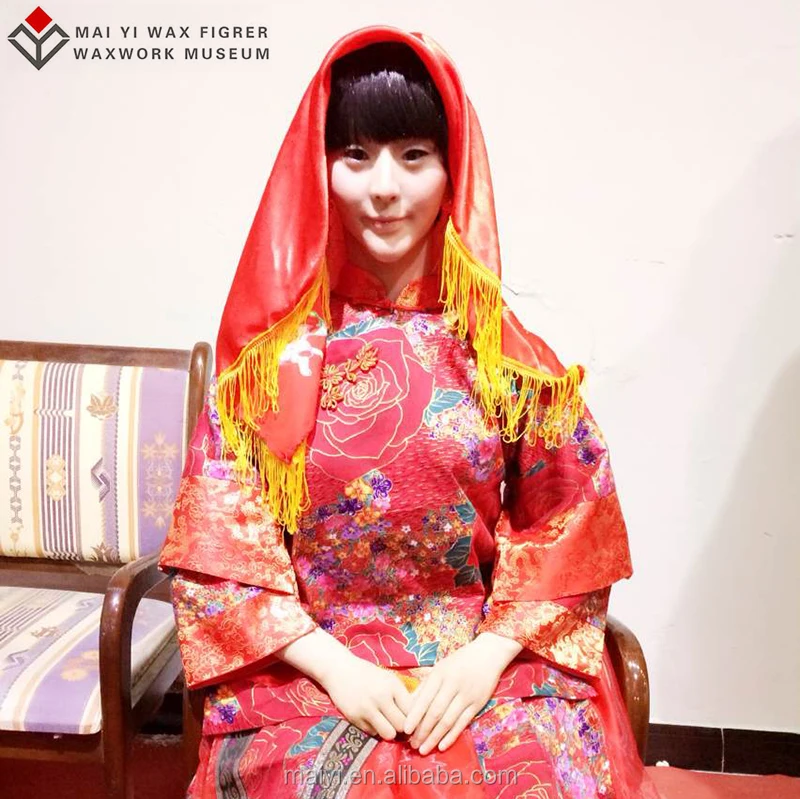 Chinese Classical Folk Theme Wax Figure of Beautiful Bride Wax Statue