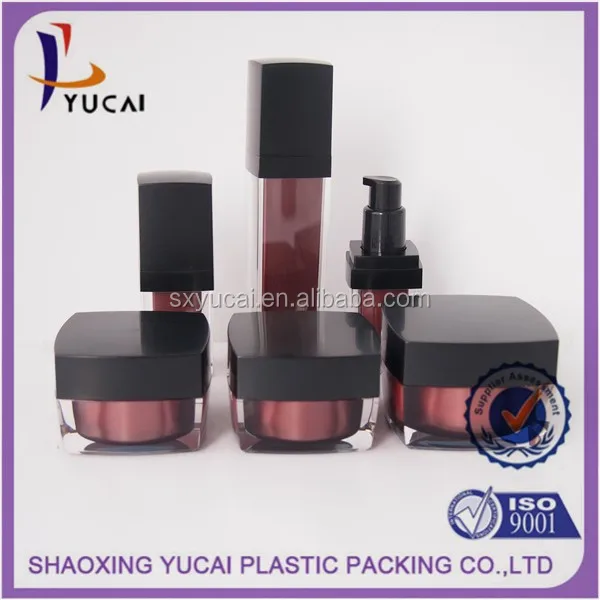 Wholesale china supplier 15g 30g 50g square acrylic mini jar and perfume lotion bottle series cosmetic packaging for skin care