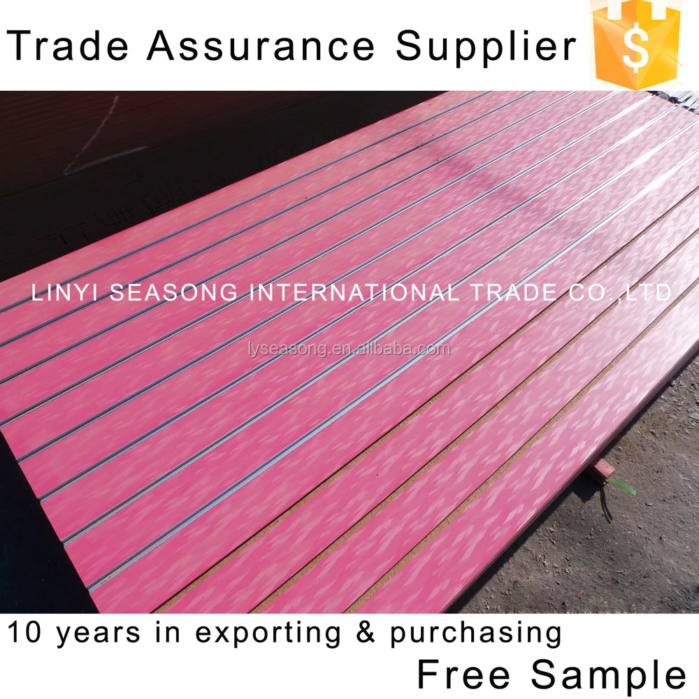 shandong linyi 1220x2440x18mm pink magic melamine slot mdf board slat wall board