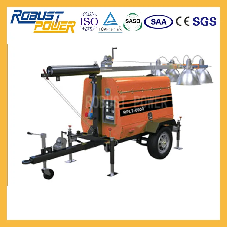 12Kw Winch Manual Light Tower Diesel Generator Mobile Lighting Plant