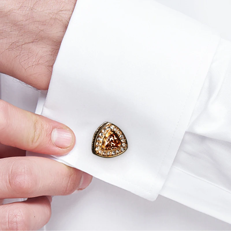 Кристалл горный хрусталь CZ запонки мужские свадебные деловые рубашки 18K позолоченные запонки