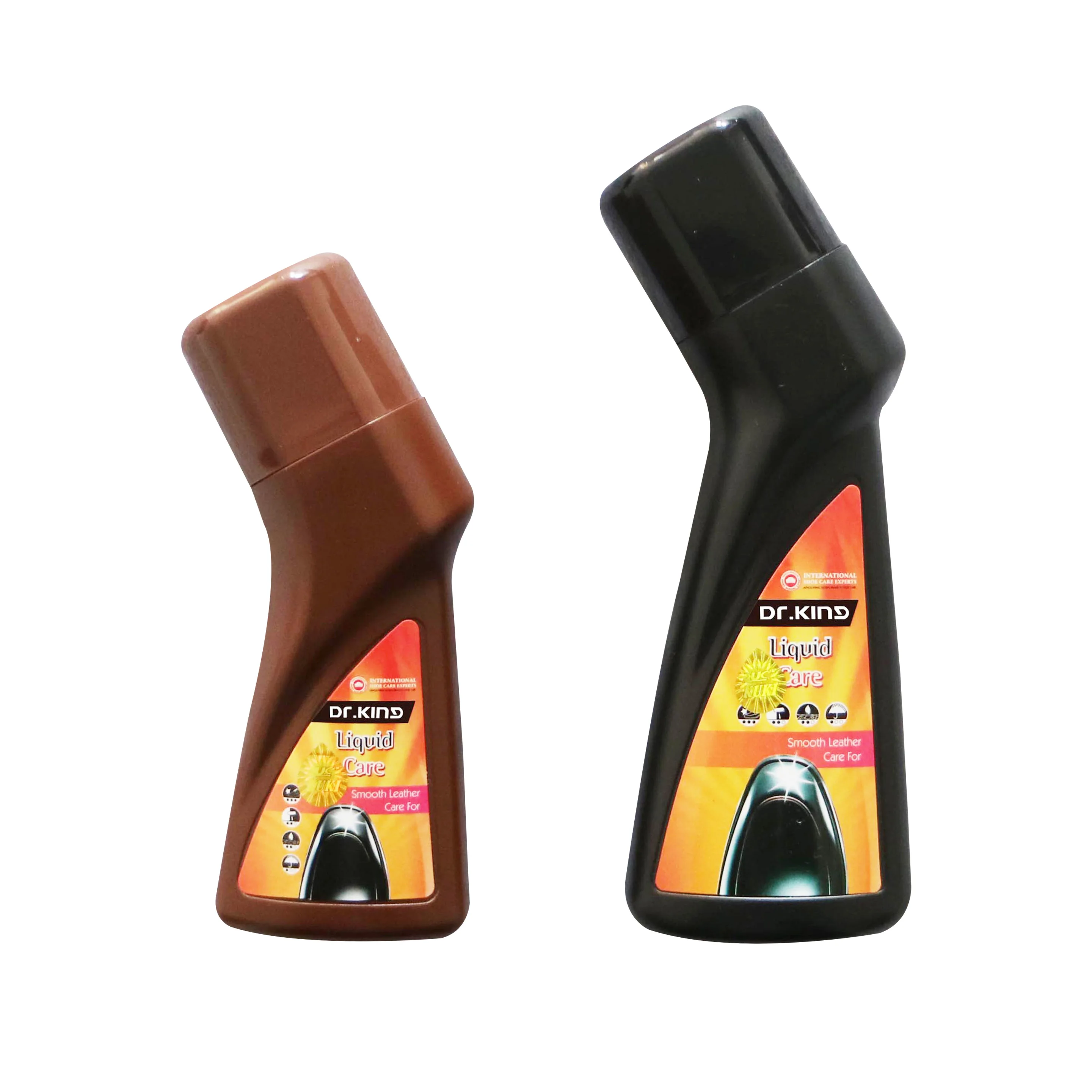 White neutral and brown liquid leather shoe polish