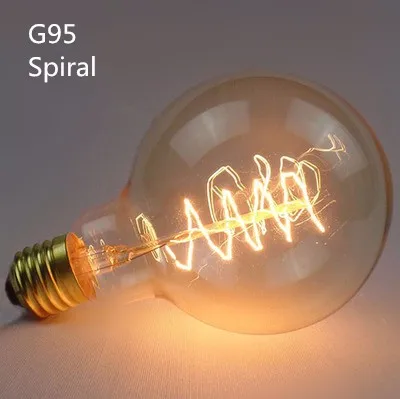 Vintage Edison Bulbs 60W Dimmable E27 G95 Round Globe Antique Light Amber Glass 220V