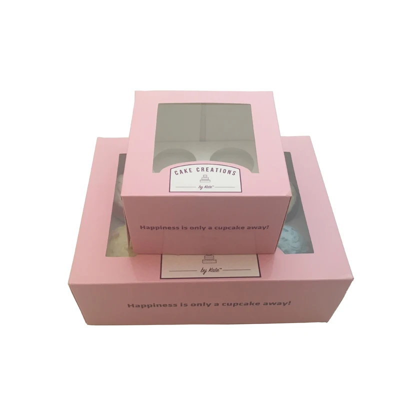 Hot sale eco-friendly custom logo printed colors mini muffin cupcake box with clear window foldable box 6 wholesale