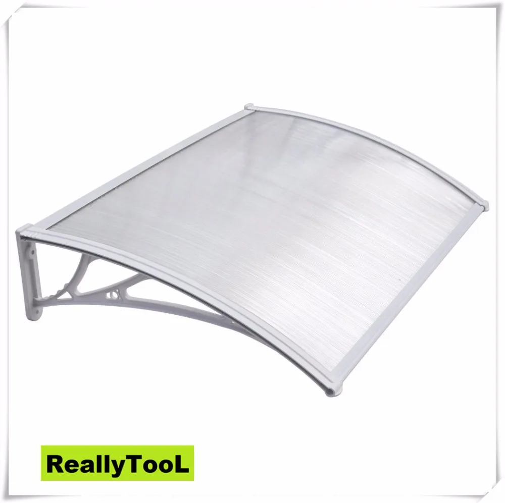 Plastic polycarbonate large door canopy awning in black bracket