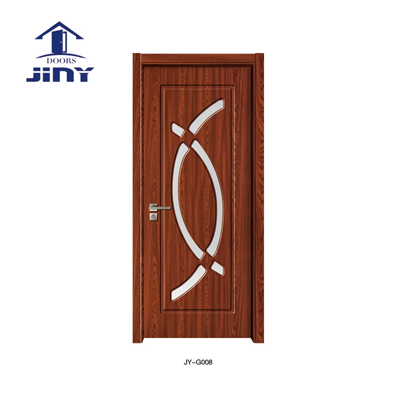 2022 JINY Waterproof Polish Panel Wood Plastic Composite Modern PVC Door Interior Doors with glass
