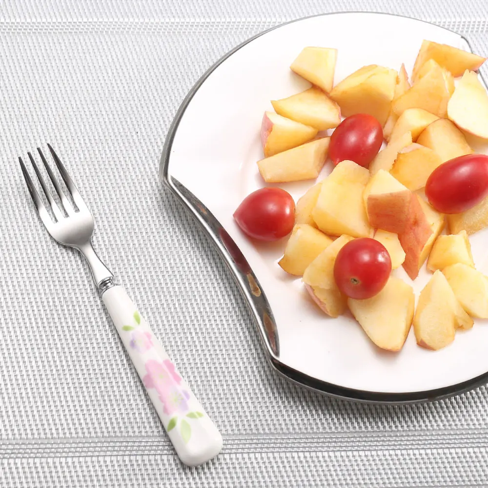 Cathylin flora ceramic handle stainless steel 18-10 dinner dessert silver spoon cutlery, flatware set