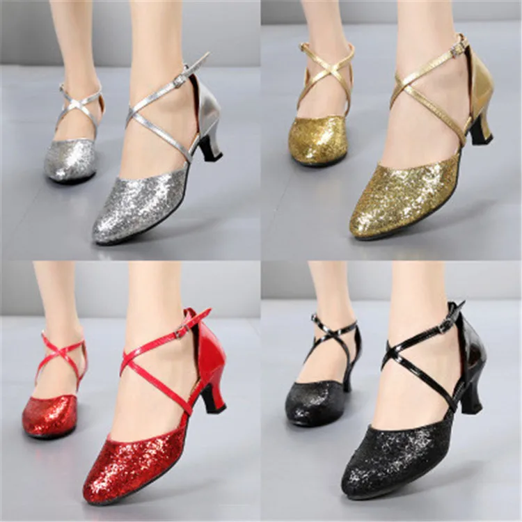 Wholesale high quality Sequin Ballroom Latin Pole Dance Shoes closed toe latin dance shoe CC669