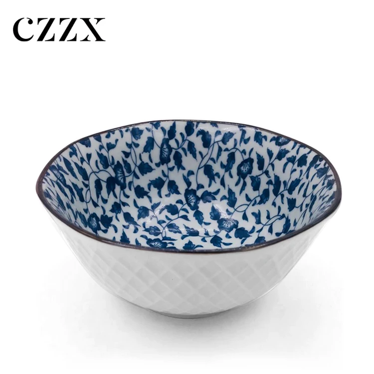 Bulk vintage printed tableware ceramic soup noodle bowls