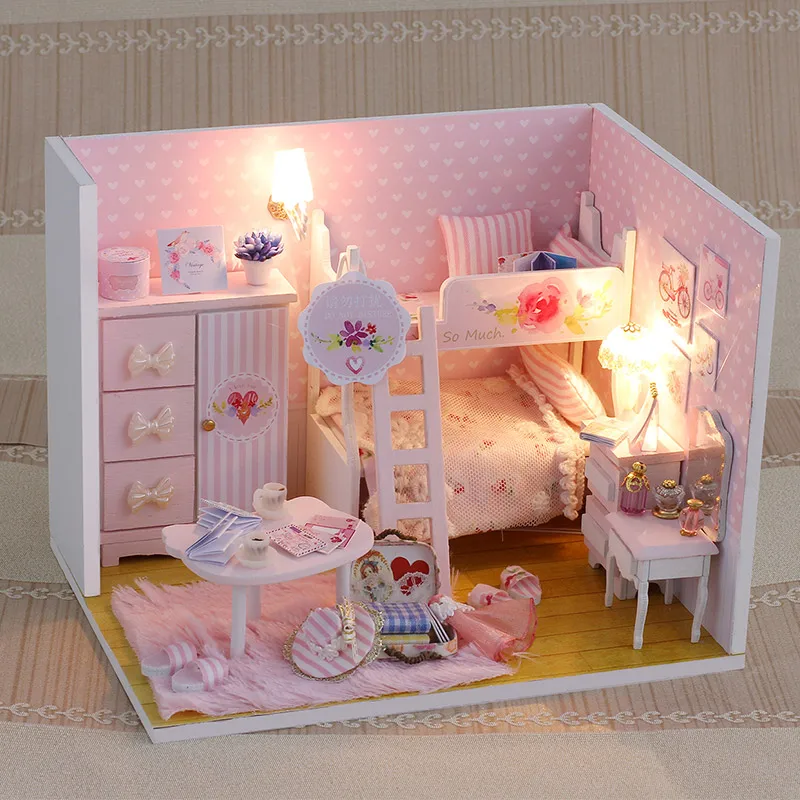 IIECREATE With Light And Music 3D Wooden Dollhouse Furniture Set Kit Dollhouse DIY