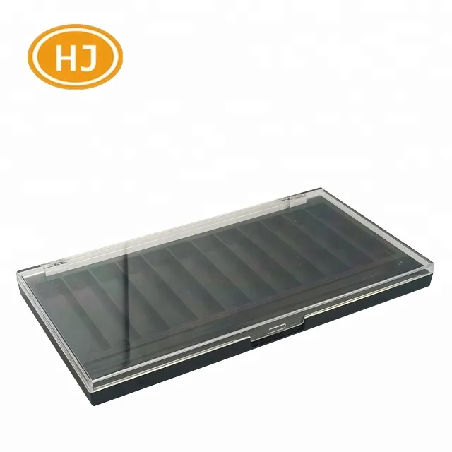 High quality cosmetic packaging 12 pans empty black clear cap eyeshadow palette case
