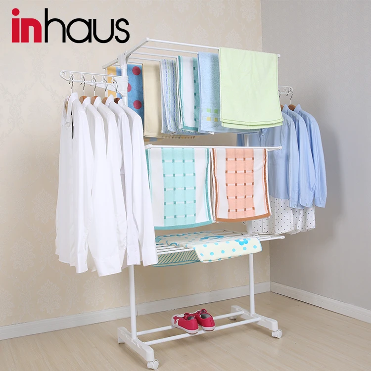 Indoor three layer cloth hanger rack balcony stainless steel laundry drying rack