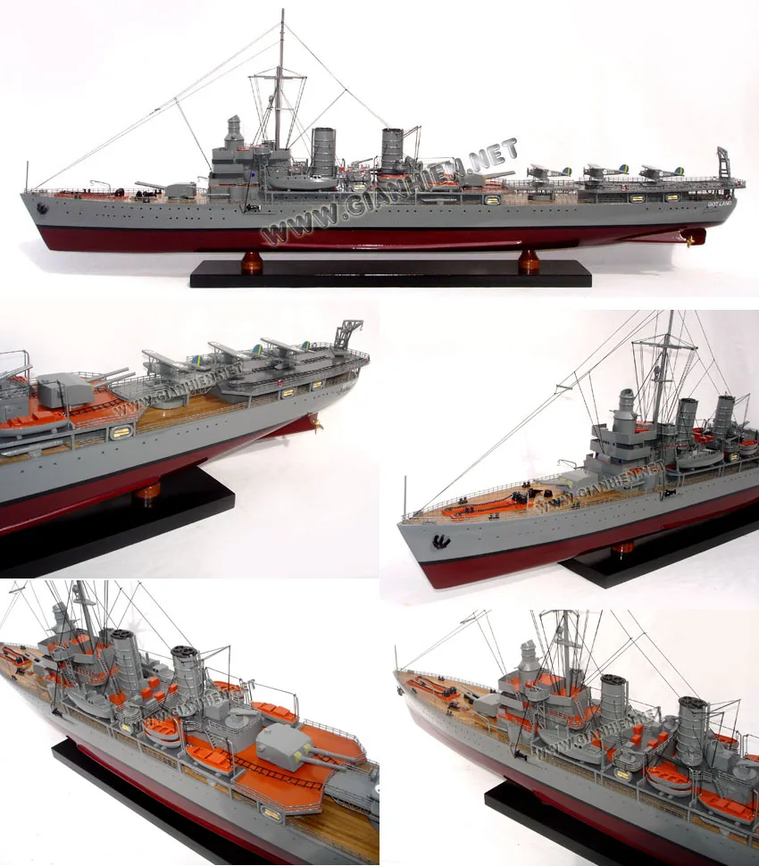 HMS GOTLAND Wooden Model Boat Elegant Battle Ship Inflatable Toy Accessory