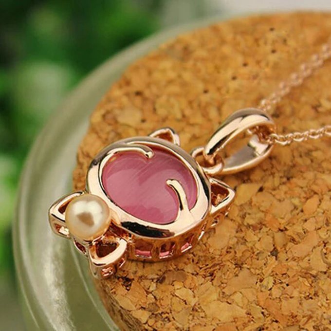 Women Cute Accessories Stone Jewelry Pendant Fashion Pearl Cat Necklace For Wholesale