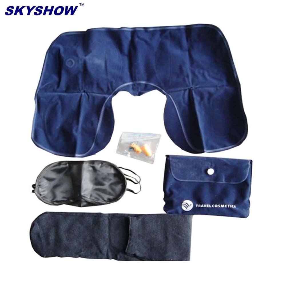 Airline Travel Kits Inflatable Pillow Set with Hearing Protection Eye Mask And Ear Plug