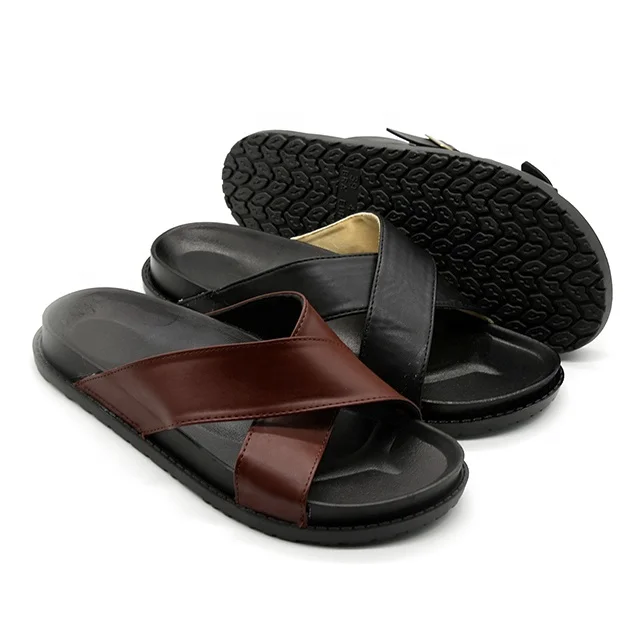 Flat Mens Fashion Leather PU Slippers Sport Sandals