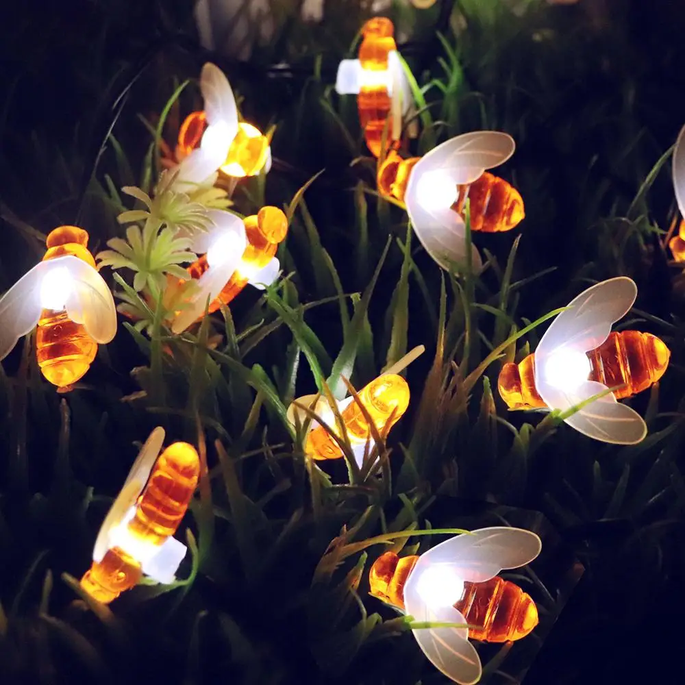 30 LED Solar Powered Honey Bee String Light Outdoor Honeybee Fairy String Lights for Garden Patio Flower Trees Lawn Landscape